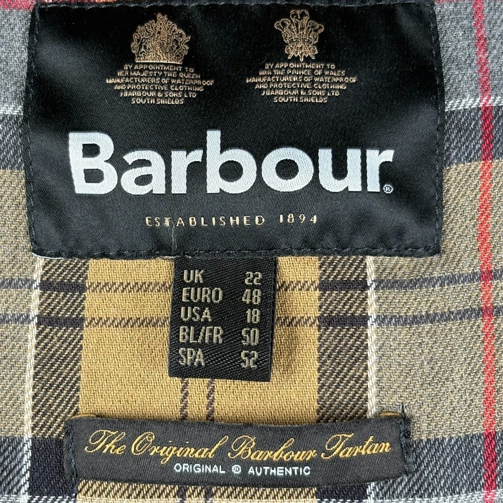 Barbour Beadnell Waxed Jacket Womens 18 2XL Navy Tartan Removable Hood $453 - Picture 7 of 16